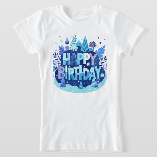 ブルー フローラル ハッピーバースデー Tシャツ