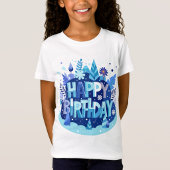 ブルー フローラル ハッピーバースデー Tシャツ
