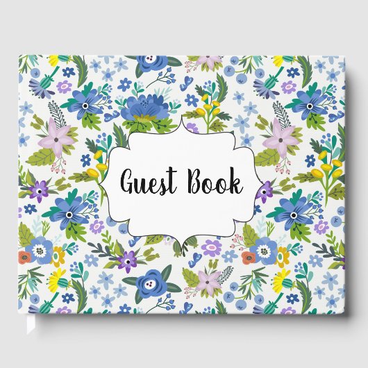 ブルー フローラル ヴィンテージ カントリー ゲストブック (正面)
