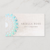 ブルー フローラル 曼荼羅 ハスの花 ホワイトマーブル 名刺 (正面)