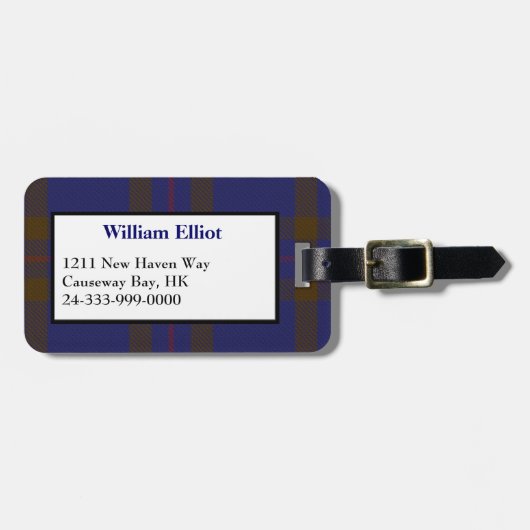 ブルー&ブラウンエリオットタータンチェックプレイドラゲージタグ ラゲッジタグ (正面横)