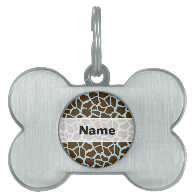 ブルー&ブラウンキリンアニマルプリント ペットネームタグ (正面)