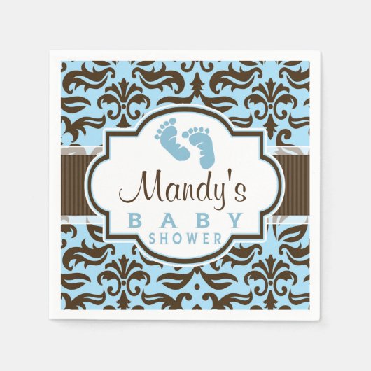 ブルー&ブラウンダマスコベビーシャワー スタンダードカクテルナプキン (正面)