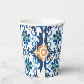 ブルー&ブラウンパターン（の模様が）ある紙カップ 紙コップ (左)