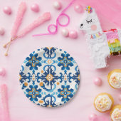 ブルー&ブラウンパターン（の模様が）ある紙ボウル ペーパープレート (パーティー)