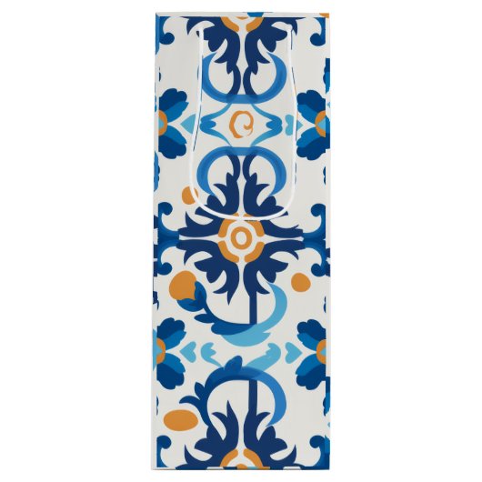 ブルー&ブラウンプレイドワイン抱き枕 ワインギフトバッグ (正面)