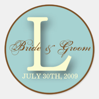 ブルー&ブラウンモノグラムLシール ラウンドシール