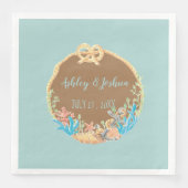 ブルー&ブラウンレトロビーチ結婚式紙ナプキンス (正面)