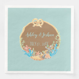 ブルー&ブラウンレトロビーチ結婚式紙ナプキンス