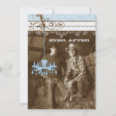 ブルー&ブラウンヴィンテージシャンデリアDamaskあなたの写真 招待状 (正面)