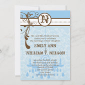 ブルー&ブラウンヴィンテージシャンデリアDamaskあなたの写真 招待状 (裏面)