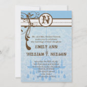 ブルー&ブラウンヴィンテージシャンデリアDamaskあなたの写真 招待状 (裏面)