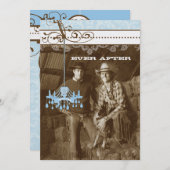 ブルー&ブラウンヴィンテージシャンデリアDamaskあなたの写真 招待状 (正面/裏面)