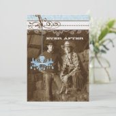 ブルー&ブラウンヴィンテージシャンデリアDamaskあなたの写真 招待状 (スタンド正面)