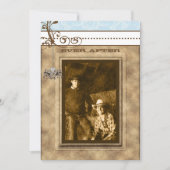 ブルー&ブラウンヴィンテージシャンデリアDamaskあなたの写真 招待状 (正面)