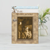 ブルー&ブラウンヴィンテージシャンデリアDamaskあなたの写真 招待状 (スタンド正面)