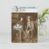 ブルー&ブラウンヴィンテージシャンデリアDamaskあなたの写真 招待状 (スタンド正面)