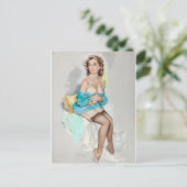 ブルー、ブラウン、ビッグローのカレンダーの女の子 ポストカード (スタンド正面)