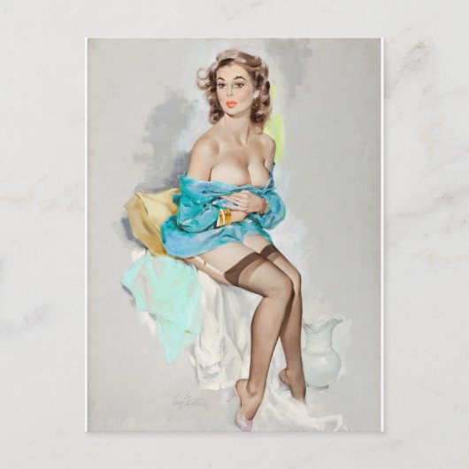 ブルー、ブラウン、ビッグローのカレンダーの女の子 ポストカード (正面)