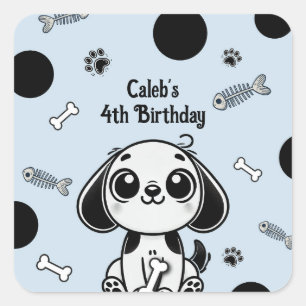 ブルー＆ブラックの魚の骨のパピー犬の誕生日パーティー スクエアシール