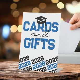 ブルー&ブラックカード&ギフト卒業テーブル 台座サイン