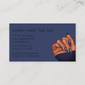 ブルー&ブラックグリッター爪、 ネイルテック 名刺 (裏面)