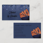 ブルー&ブラックグリッター爪、 ネイルテック 名刺 (正面/裏面)