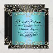 ブルー&ブラックスタースウィート16誕生日招待状 招待状 (正面/裏面)