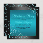 ブルー&ブラックスター誕生日招待状 招待状 (正面/裏面)