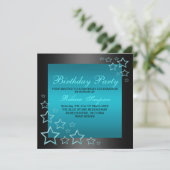 ブルー&ブラックスター誕生日招待状 招待状 (スタンド正面)