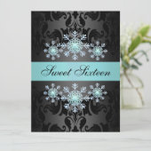 ブルー&ブラックスノーフレークスウィート16誕生日招待状 招待状 (スタンド正面)