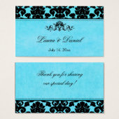 ブルー&ブラックダマスクウェディングメッセージカード (正面&裏面)