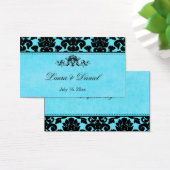 ブルー&ブラックダマスクウェディングメッセージカード (デスク)