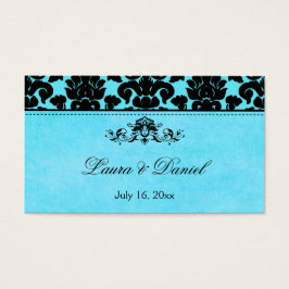 ブルー&ブラックダマスクウェディングメッセージカード
