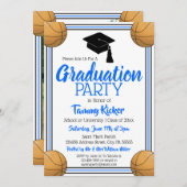 ブルー&ブラックバスケットボール卒業式パーティー 招待状 (正面/裏面)