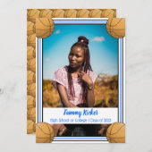 ブルー&ブラックバスケットボール卒業 案内状 (正面/裏面)