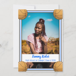 ブルー&ブラックバスケットボール卒業 案内状