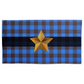 ブルー&ブラックバッファロー金ゴールドスター付きプレイド 枕カバー (正面左)