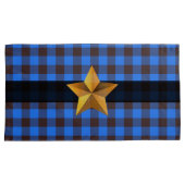 ブルー&ブラックバッファロー金ゴールドスター付きプレイド 枕カバー (正面右)