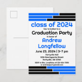 ブルー&ブラックバー卒業パーティー インビテーションポストカード (正面/裏面)