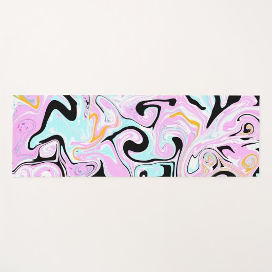 ブルー、ブラックピンクの大理石の渦巻き流体アートヨガマット ヨガマット (正面(横))