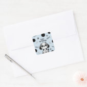 ブルー&ブラックフィッシュボーンズ子犬の誕生日パーティー スクエアシール (封筒)