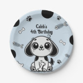 ブルー&ブラックフィッシュボーンズ子犬の誕生日パーティー ペーパープレート (正面)