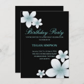 ブルー&ブラックフランギパニ誕生日招待状 招待状 (正面/裏面)