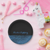 ブルー&ブラックモダングラムシークインシックパーティー ペーパープレート (パーティー)