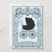 ブルー&ブラックヴィンテージキャリッジデコベビーシャワー 招待状 (裏面)