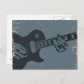 ブルー&ブラック素朴ギタープレーヤー ポストカード (正面/裏面)