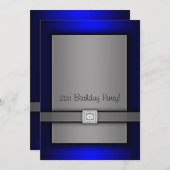 ブルー&ブラック21歳の誕生日パーティの招待状 招待状 (正面/裏面)