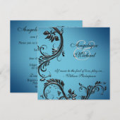 ブルー ブラック ウェディング アニバーサリー 婚約 招待状 (正面/裏面)