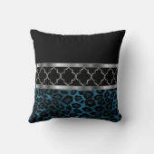 ブルー、ブラック&シルバークローバーとヒョウ クッション (裏面)